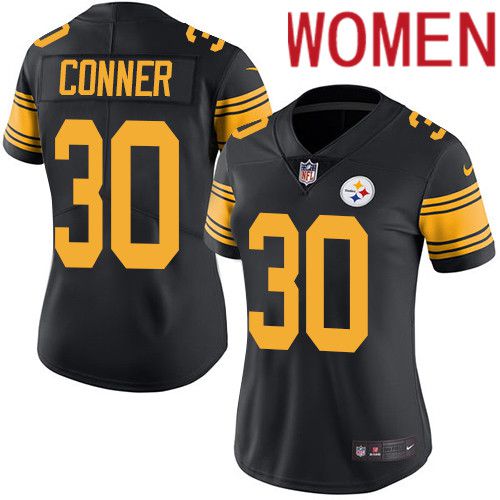 Women Pittsburgh Steelers #30 James Conner Nike Black Vapor Limited Rush NFL Jersey->women nfl jersey->Women Jersey